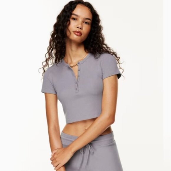 Sunday Best Brown Baby Waffle Cropped Top Size Small - Picture 2 of 8